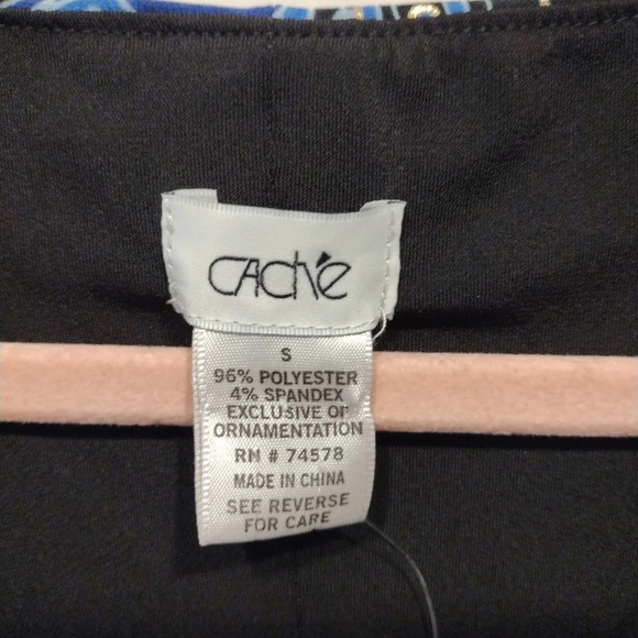 NWT Cache Women's Embellished Blue Geometric Floral Print Stretch Knit Dress S - Picture 2 of 8